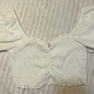 Altar'd State Cream Smocked Cap Sleeve Blouse